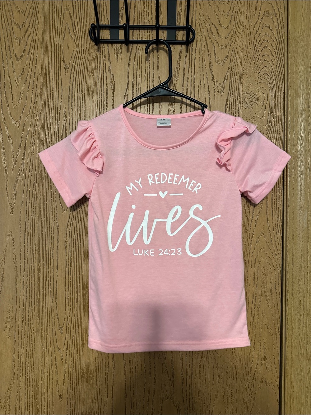 SPARKLE IN PINK (8/10) Girls' Pink 'My Redeemer Lives' Short Sleeve Ruffle Tee
